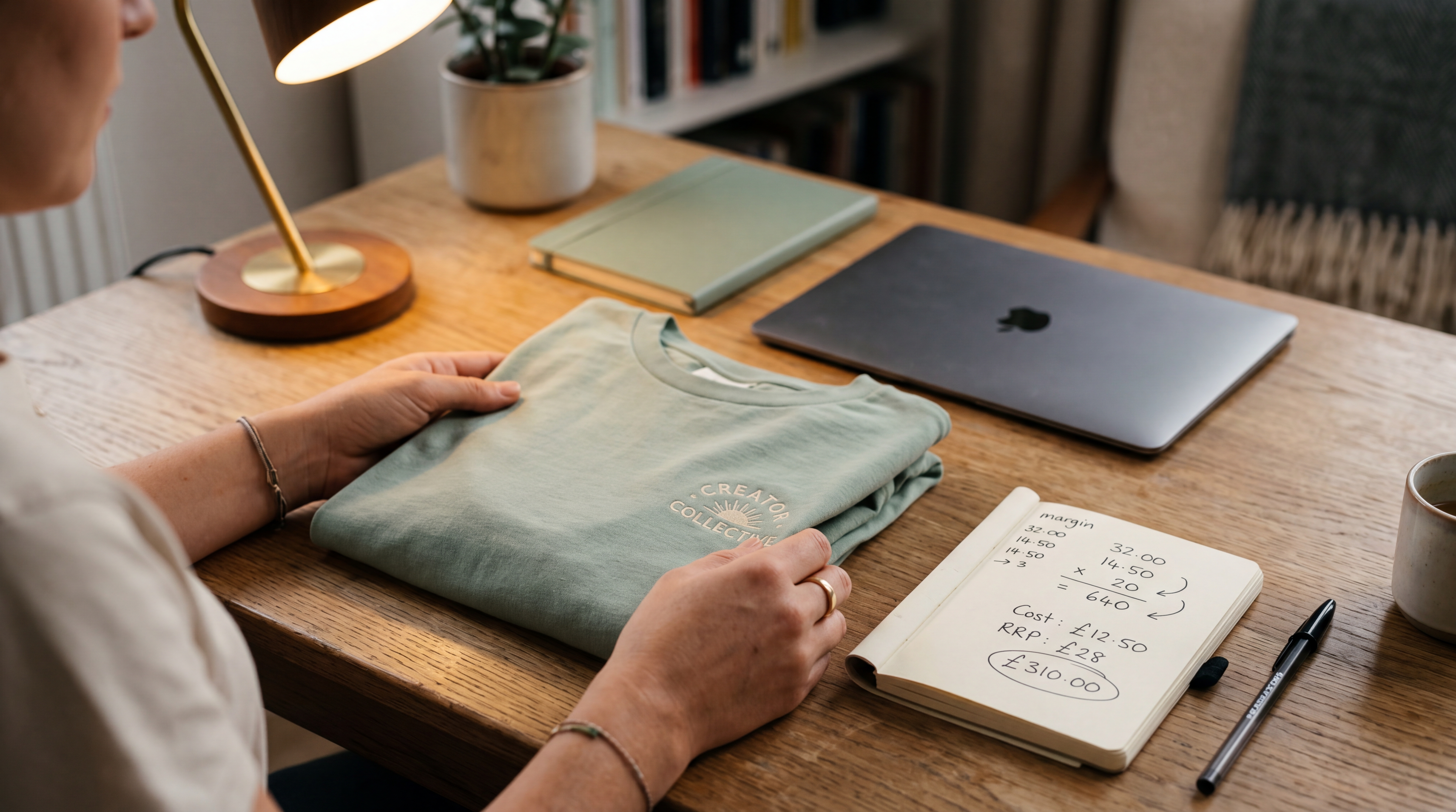 Schéma montrant la différence entre prix de vente, coûts de production, frais de plateforme et marge nette sur un t-shirt print-on-demand