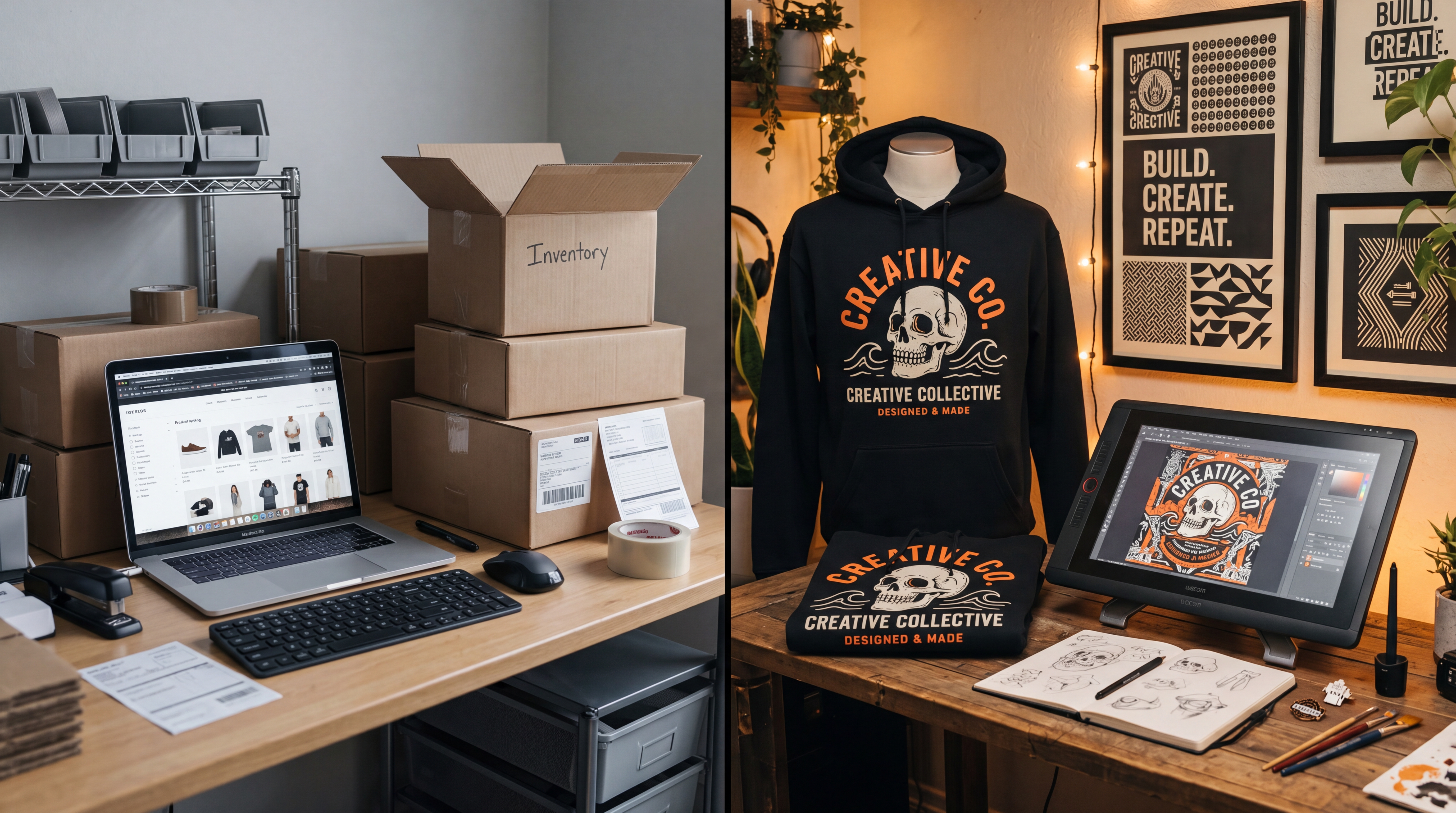 Schéma comparant le parcours d’une commande en dropshipping et en print-on-demand, de la boutique en ligne jusqu’au client final