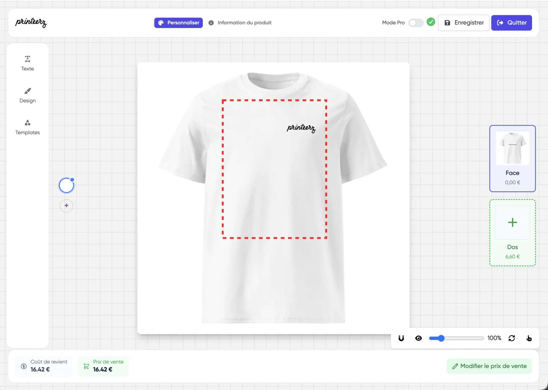 Exemple de configurateur produit avec choix du visuel, du texte et de la zone d’impression
